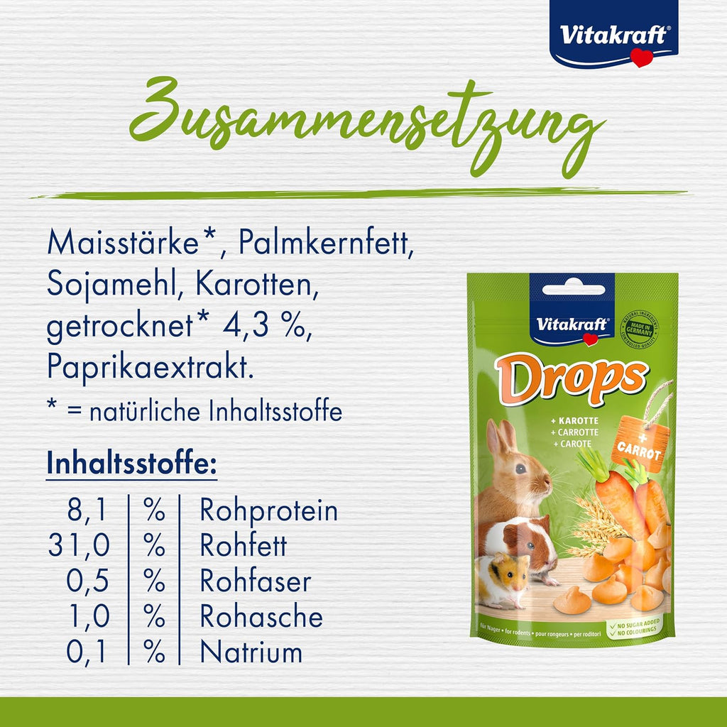 Vitakraft Drops Karotte fuer Hasen und Hamster Leckerli ohne Zucker