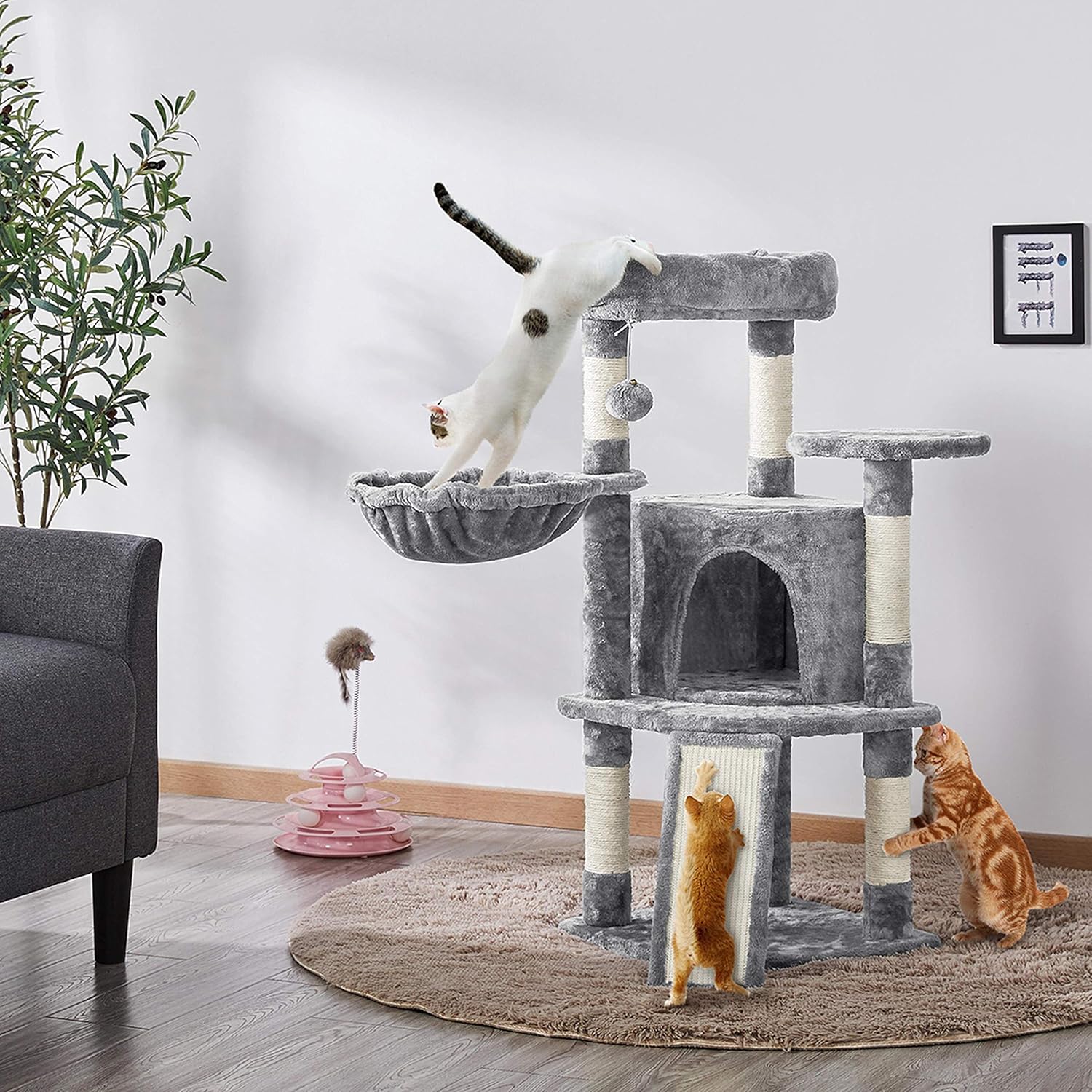 Katzen Kratzbaum 107 cm mit Höhle Sisal Plüsch stabil Katzenmöbel