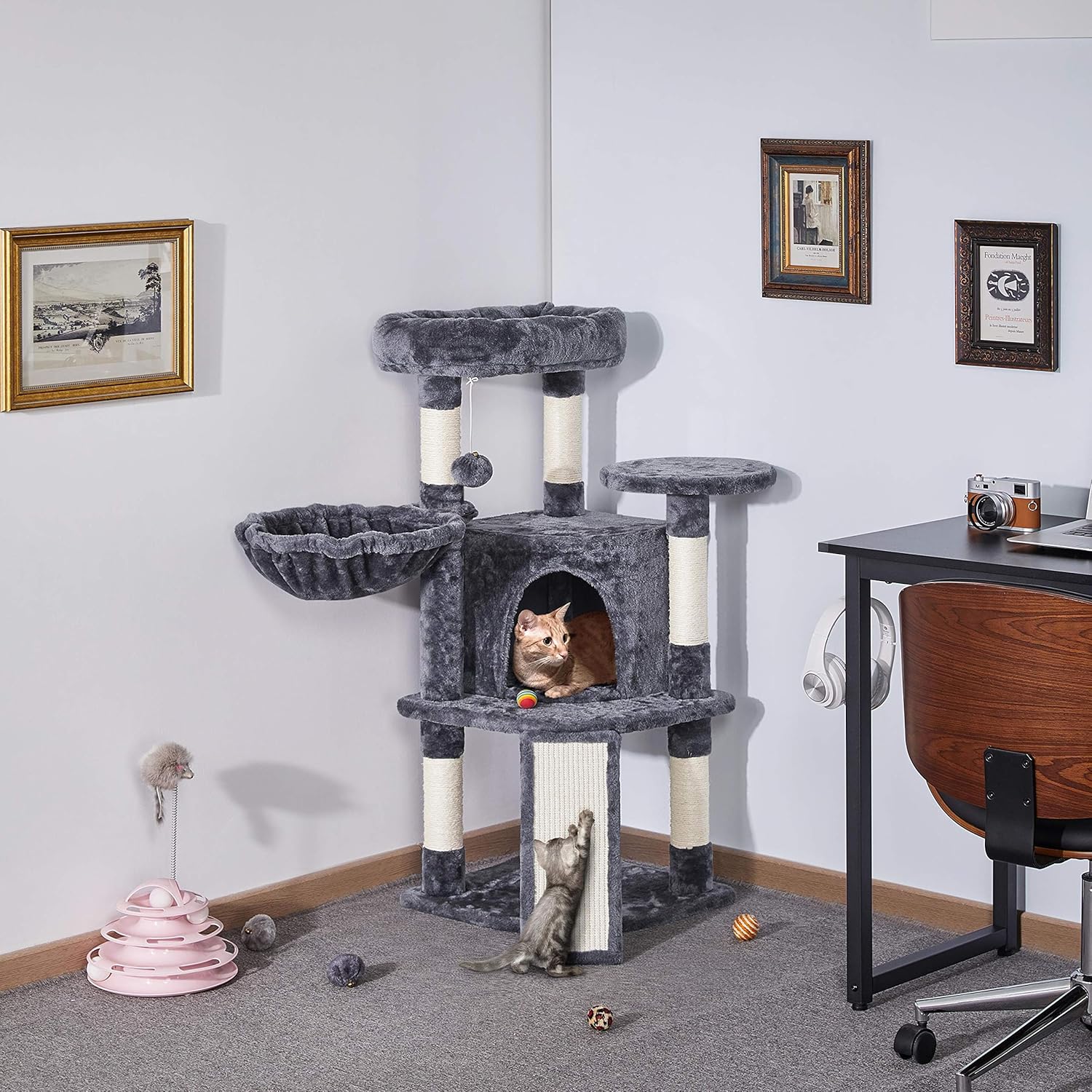 Katzen Kratzbaum 107 cm mit Höhle Sisal Plüsch stabil Katzenmöbel