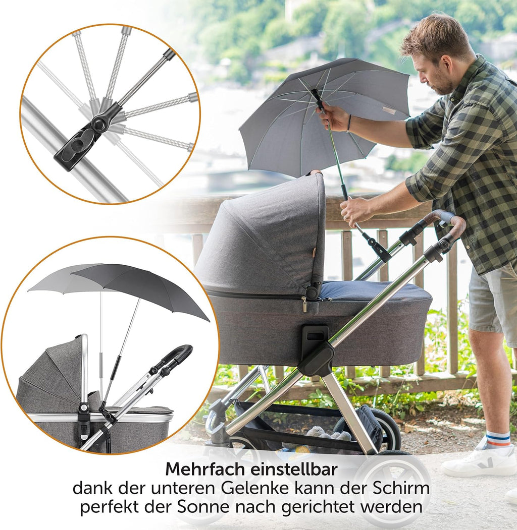 Zamboo Sonnenschirm UV50+ Kinderwagen Buggy 73 cm, flexibel, Universalhalterung