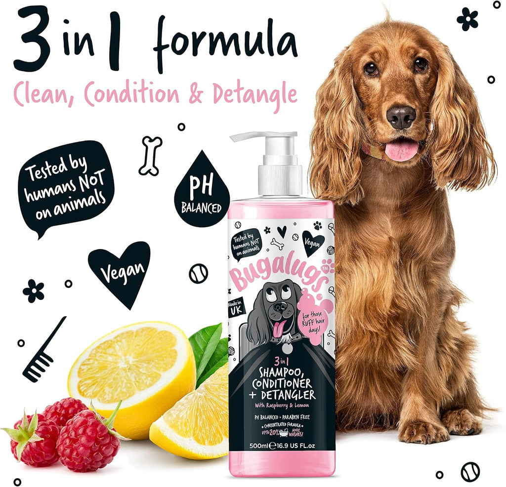 BUGALUGS Hundeshampoo 3‑in‑1 Reinigung Pflege Entwirrung Himbeer Zitrone -5