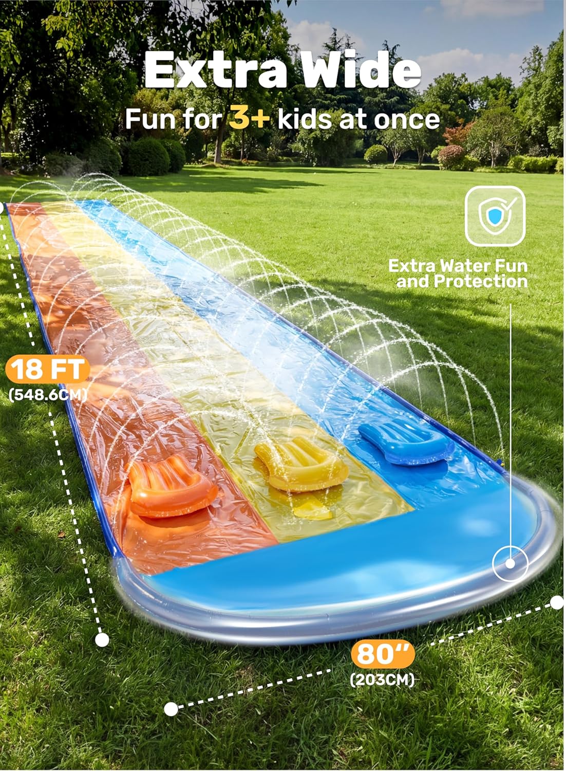 Sloosh 548,6cm Dreispur Wasserrutsche mit 3 Bodyboards, Sprinkler