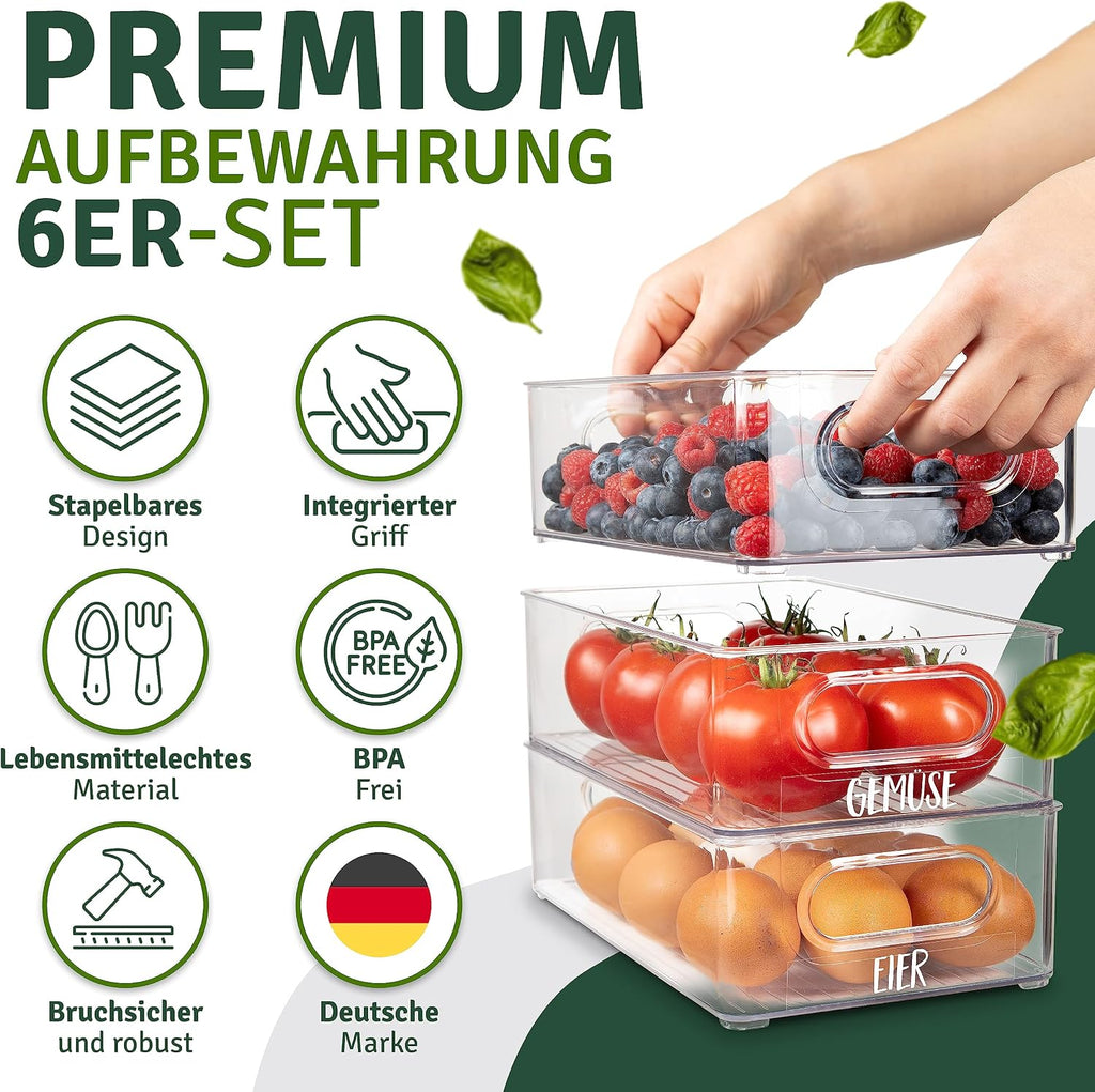 Kuehlschrank Organizer Set 6 Stueck Aufbewahrungsbox BPAfrei Kunststoff