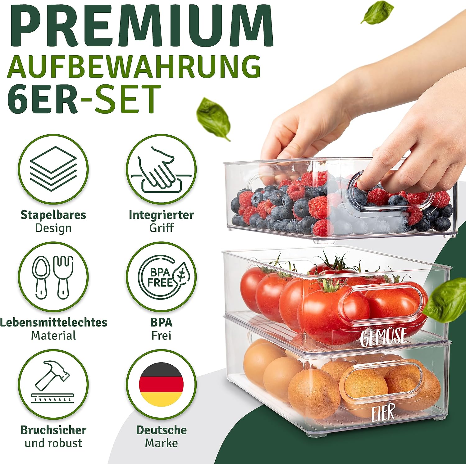 Kuehlschrank Organizer Set 6 Stueck Aufbewahrungsbox BPAfrei Kunststoff