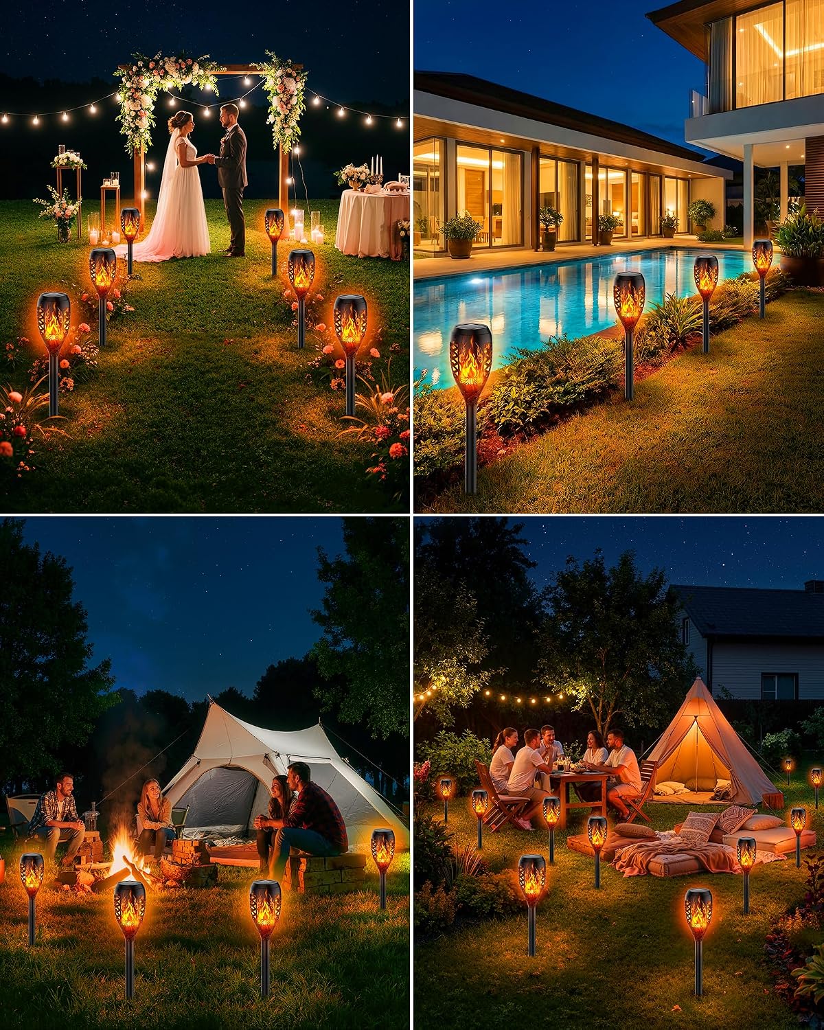 6er Set Solar-Gartenfackeln Streichholz-Design IP65 wasserdicht Wegbeleuchtung
