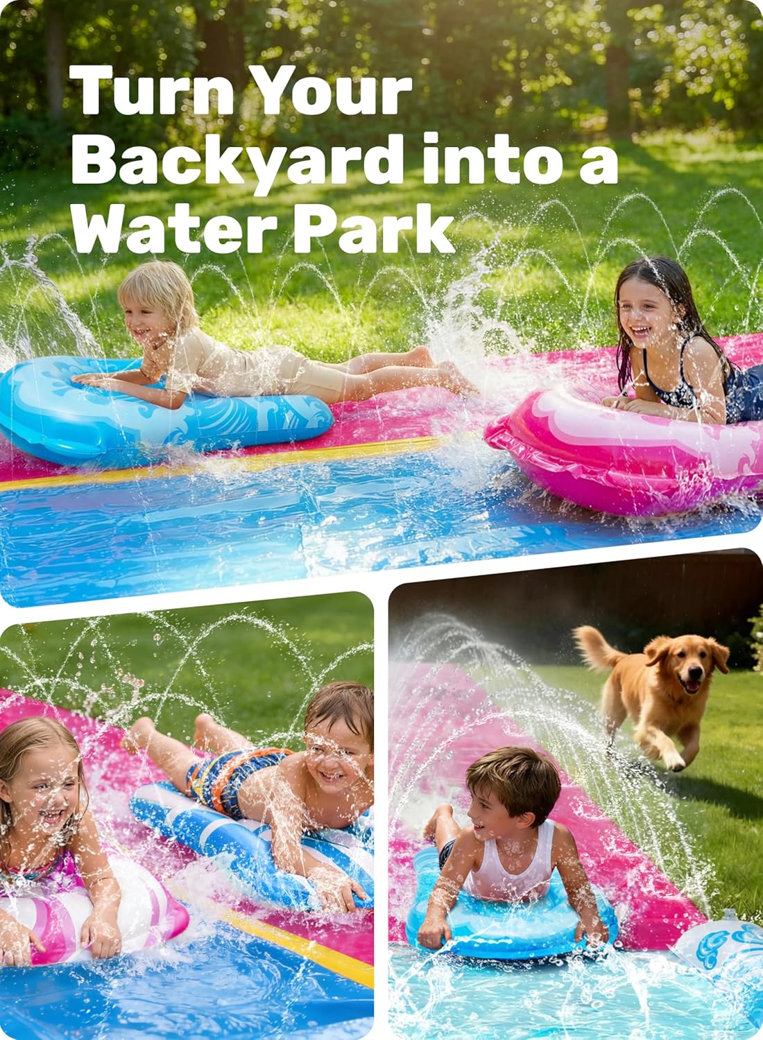 JOYIN Gartenschlitterbahn Wasserrutsche 685,8cm-990,6cm mit 2 Bodyboards Sprinkl