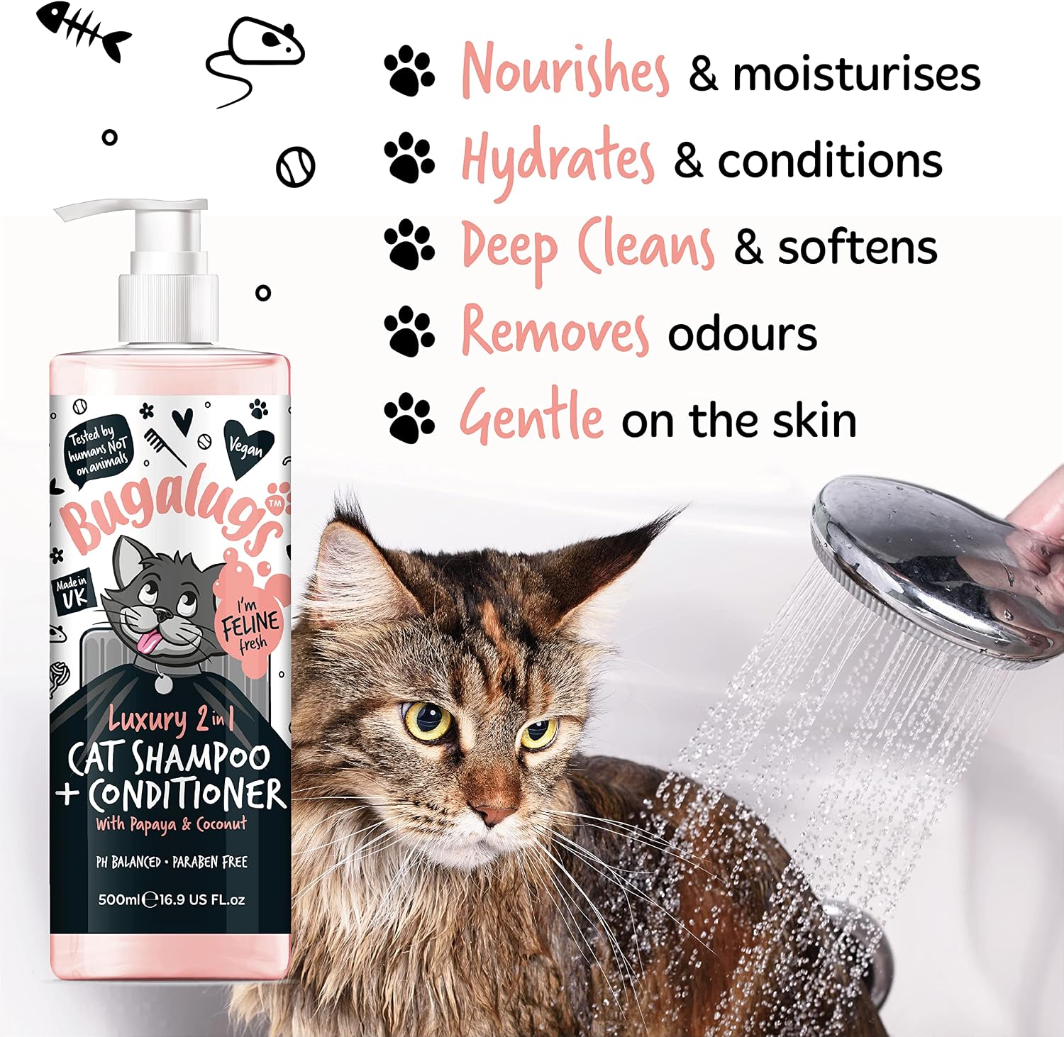 Bugalugs Katzenshampoo mit Conditioner 2in1 500 ml Pumpspender