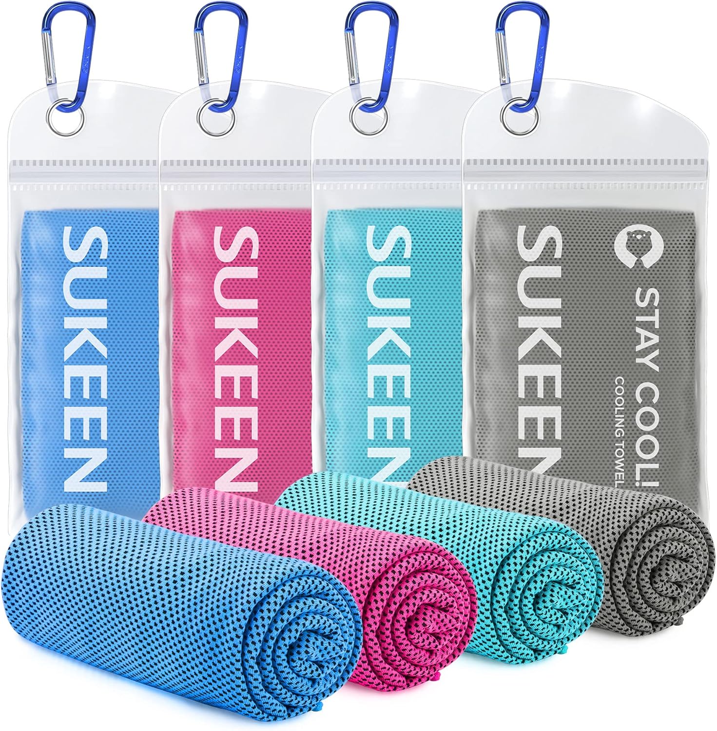 Sukeen Kuehlende Handtuecher 4er Set 100x30 cm Mikrofaser Sporthandtuch