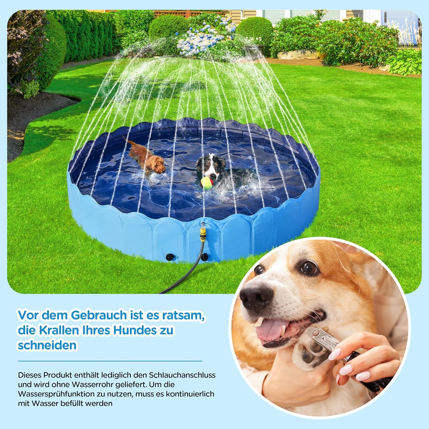 Yaheetech Hundepool 180 cm faltbar, 0,6 cm verdickt, rutschfest, Blau, 33cm