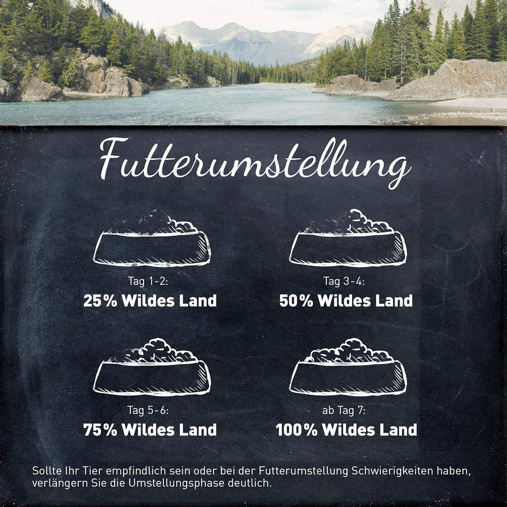 WILDES LAND Wild Trockenfutter 12 kg fuer ausgewachsene Hunde mit hohem Fleischanteil