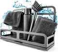 Spuelbecken Organizer Set Edelstahl mit Buerste und Schwammablage, schwarz
