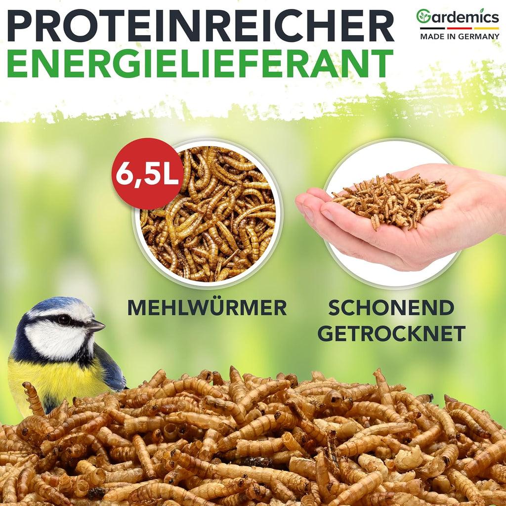 Gardemics Mehlwuermer getrocknet Insektenfutter fuer Voegel Fische Reptili