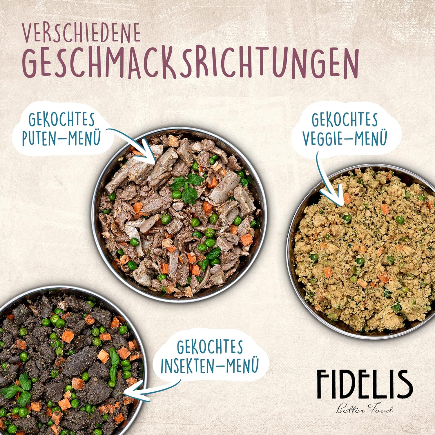 Fidelis Gekochtes Frische-Menue Rind 10x500g, 70% Fleisch, verschiedene Sorten