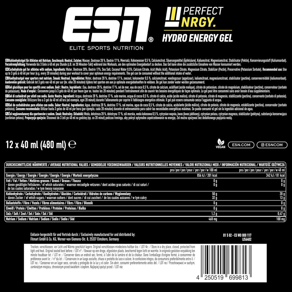 ESN Perfect NRGY 12 x Energiegels verschiedene Sorten Kohlenhydratgel