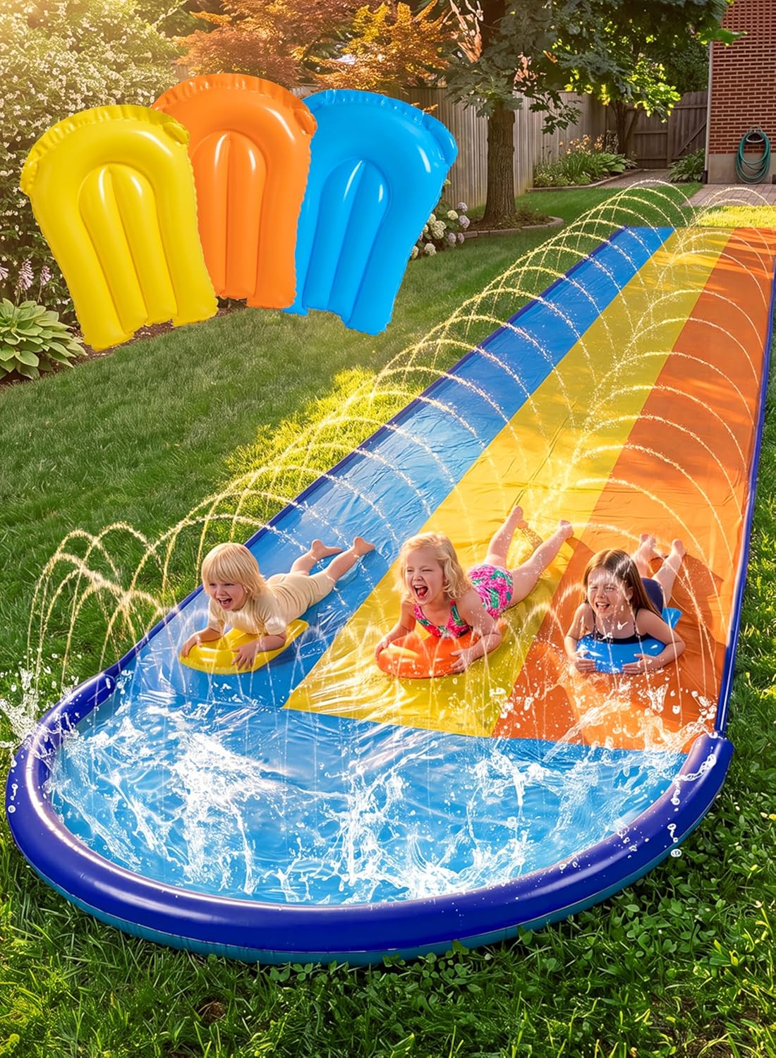 Sloosh 548,6cm Dreispur Wasserrutsche mit 3 Bodyboards, Sprinkler