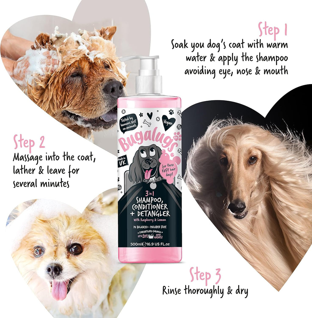 BUGALUGS Hundeshampoo 3‑in‑1 Reinigung Pflege Entwirrung Himbeer Zitrone -5