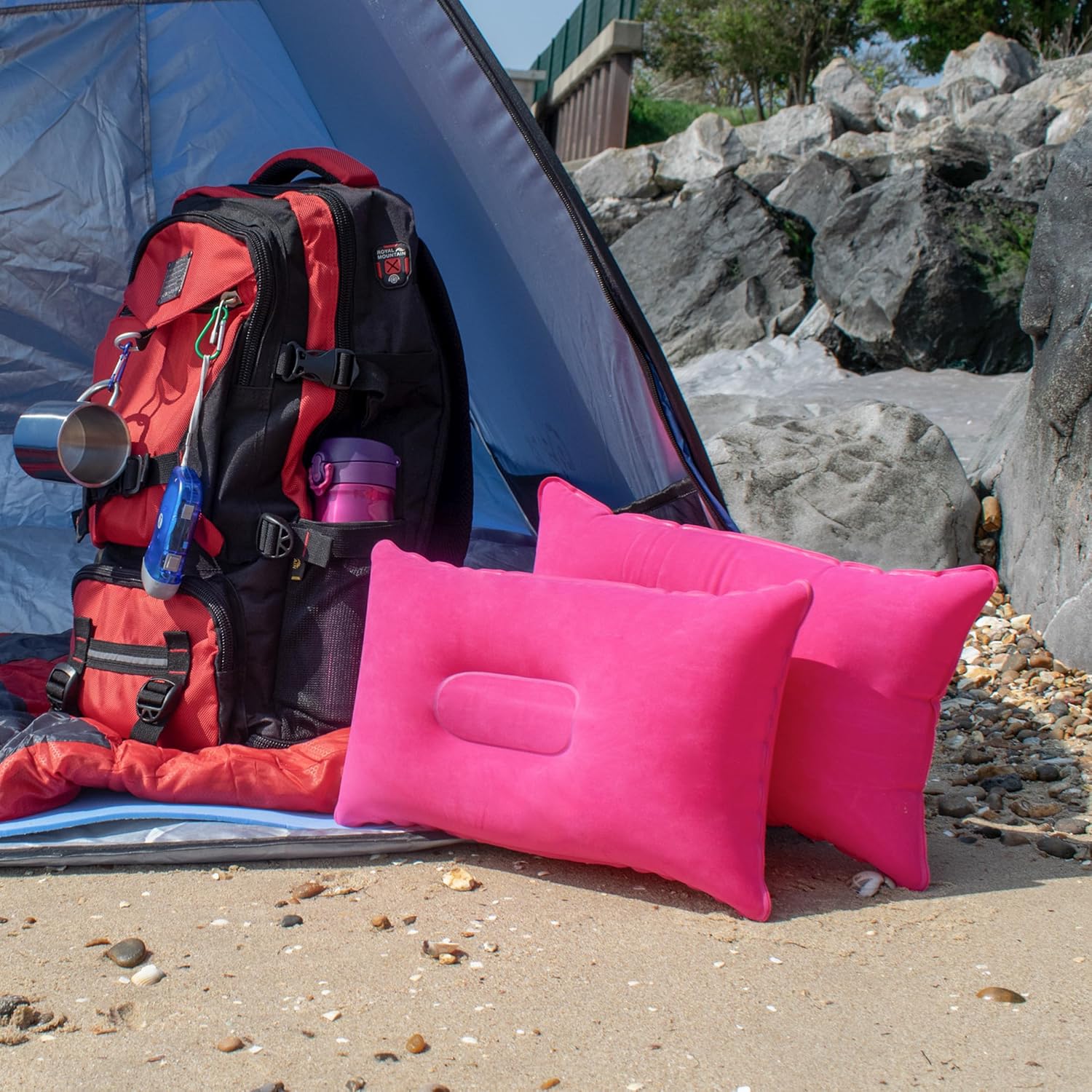 Trixes aufblasbares Campingkissen 2er Pack Marineblau beflockt leicht