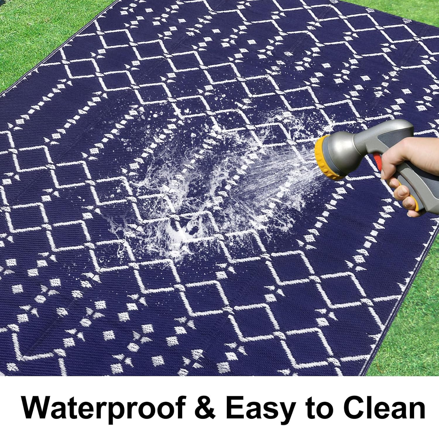 Homaxy Outdoor Teppich 150x240 cm wasserdicht beidseitig nutzbar Schwarz/Grau 18