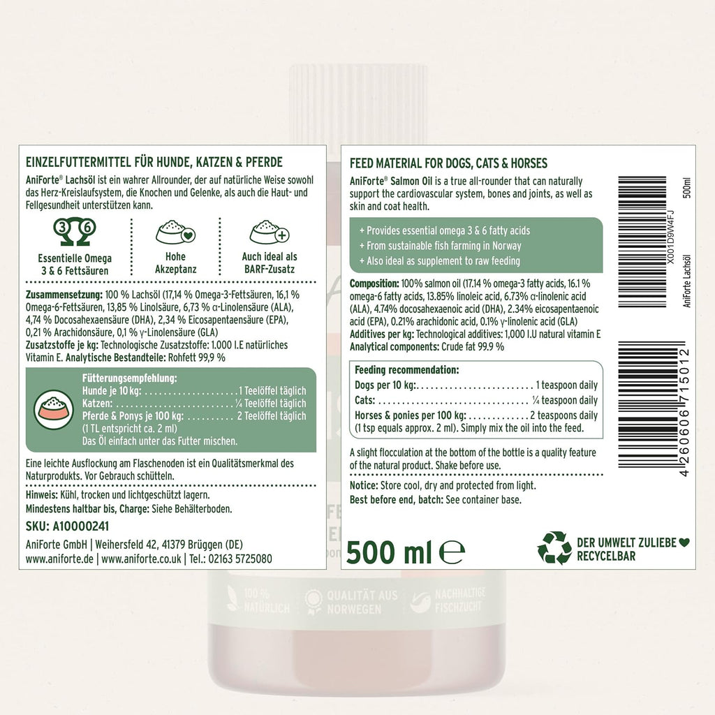 AniForte Lachsöl Hund Omega-3 Omega-6 Fischöl Lebensmittelqualität