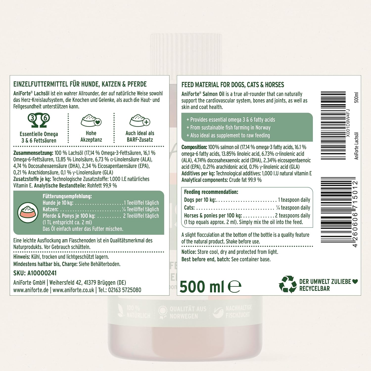 AniForte Lachsöl Hund Omega-3 Omega-6 Fischöl Lebensmittelqualität