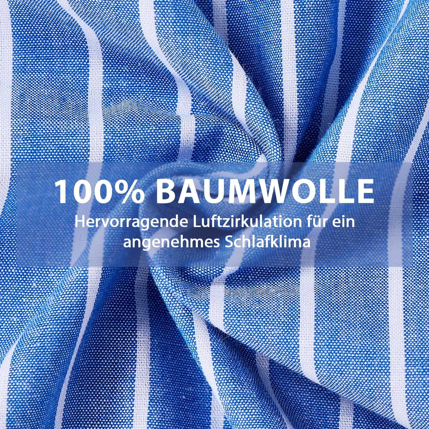 Bettwaesche 135x200 2-teilig Baumwolle Streifen Blau Oeko‑Tex Reissverschluss