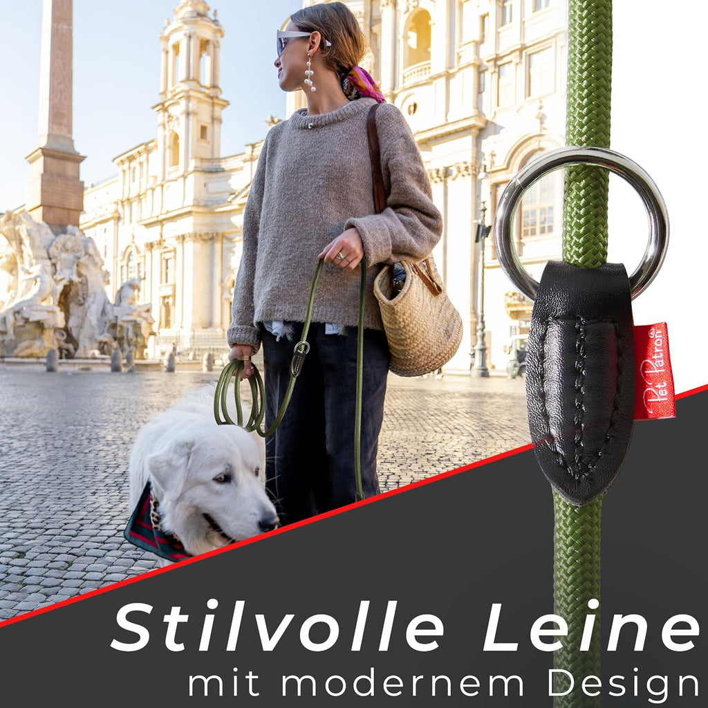 PetPatron verstellbare Hundeleine Nylon 1,5-3 m mit Lederdetails Schwarz