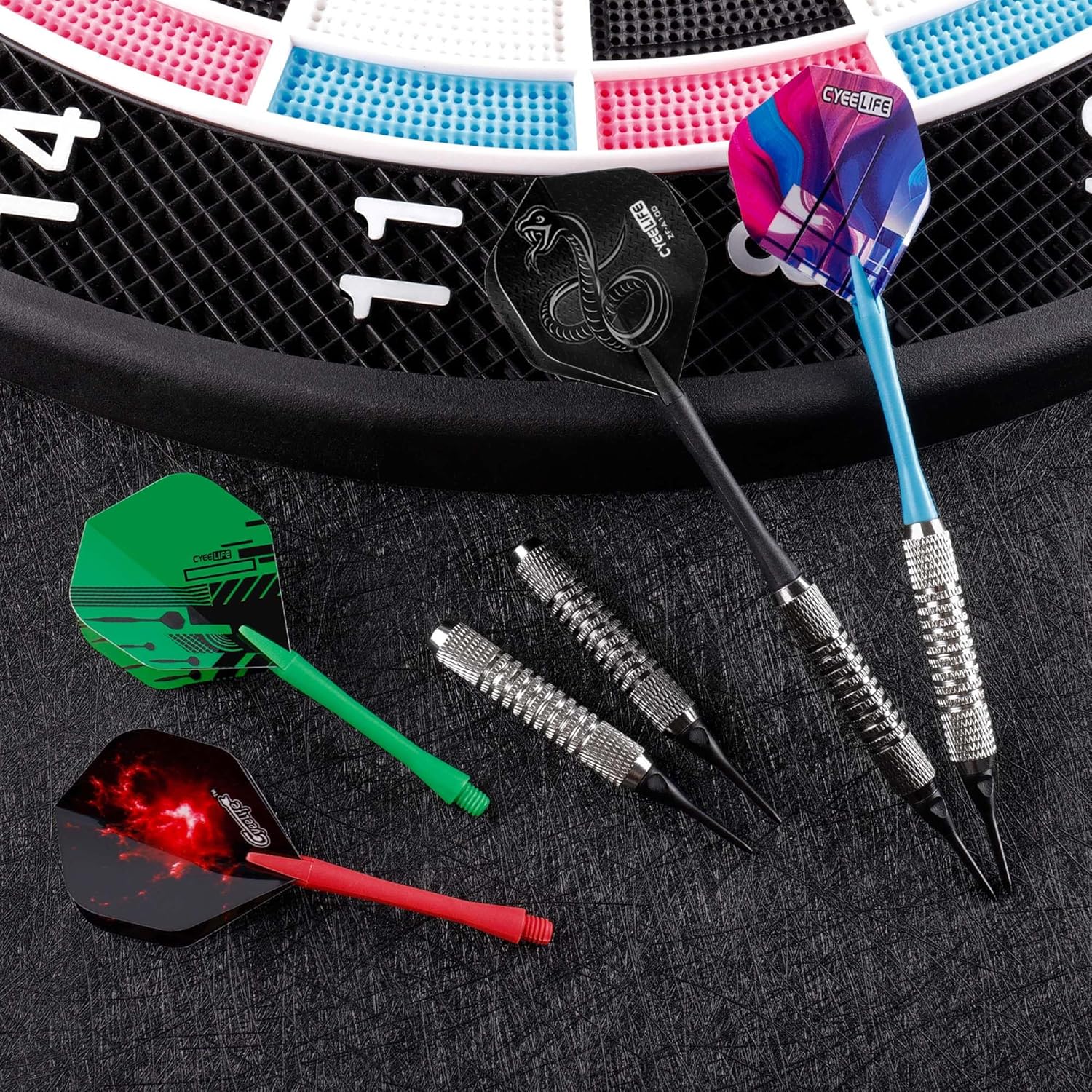 Cyeelife Softdart Pfeile 18 Stueck Kunststoffspitze Set Profi Softdarts