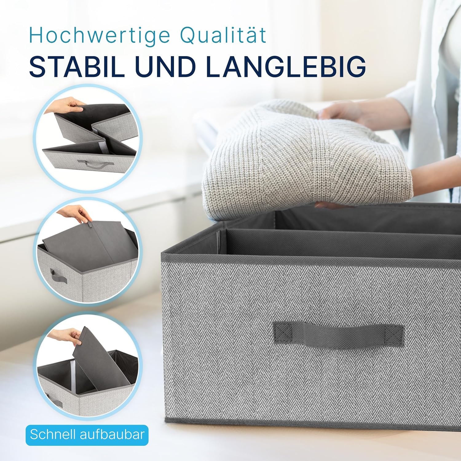 Aufbewahrungsboxen Stoff 3er Set 30×21×18 cm faltbar Organizer grau‑beige