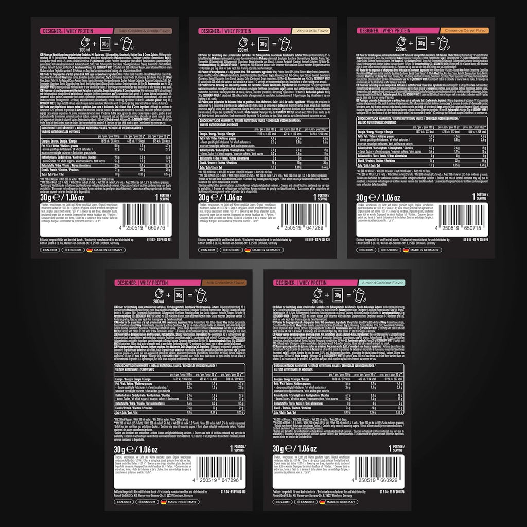 ESN Designer Whey Probierbox 5 x 30 g Whey Proteinpulver 23 g Protein