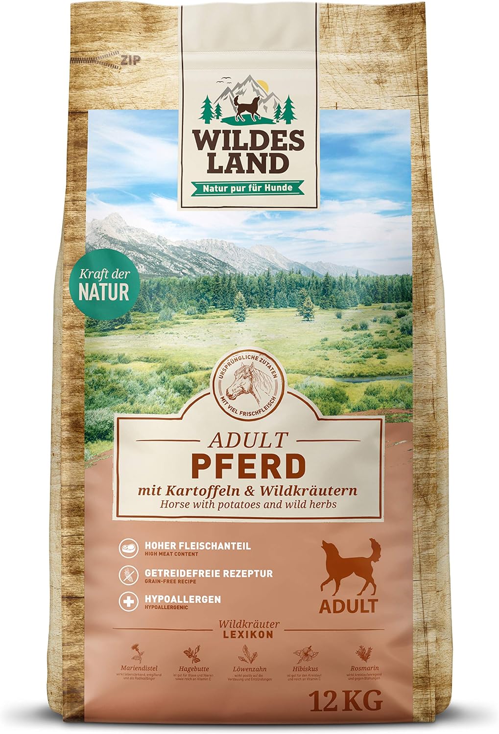 WILDES LAND Wild Trockenfutter 12 kg fuer ausgewachsene Hunde mit hohem Fleischanteil