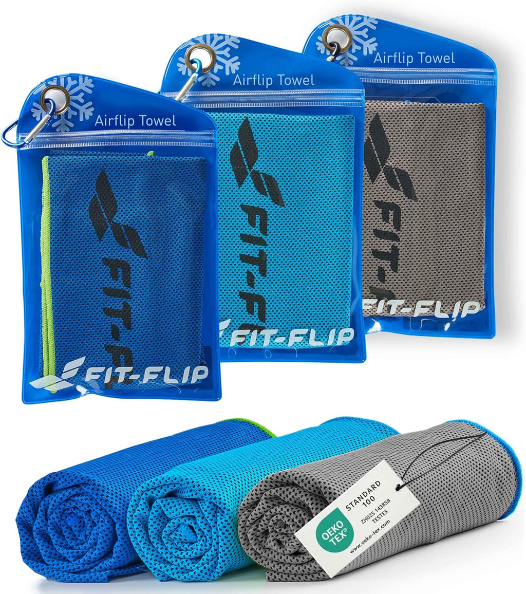 Fit-Flip Kuehlhandtuch 3er Set Mikrofaser Nackenkuehlung Sport