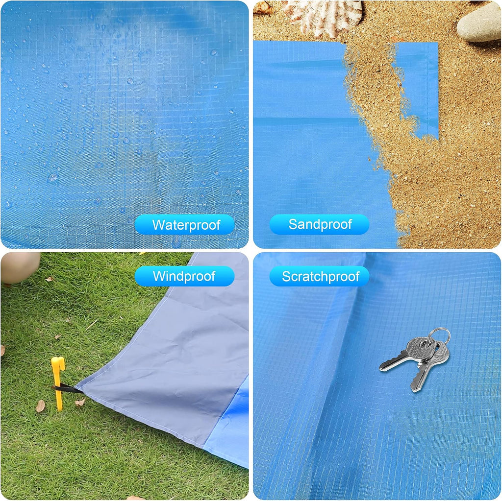Picknickdecke 210x200 cm wasserfest sandfest faltbar mit Tragetasche Blau