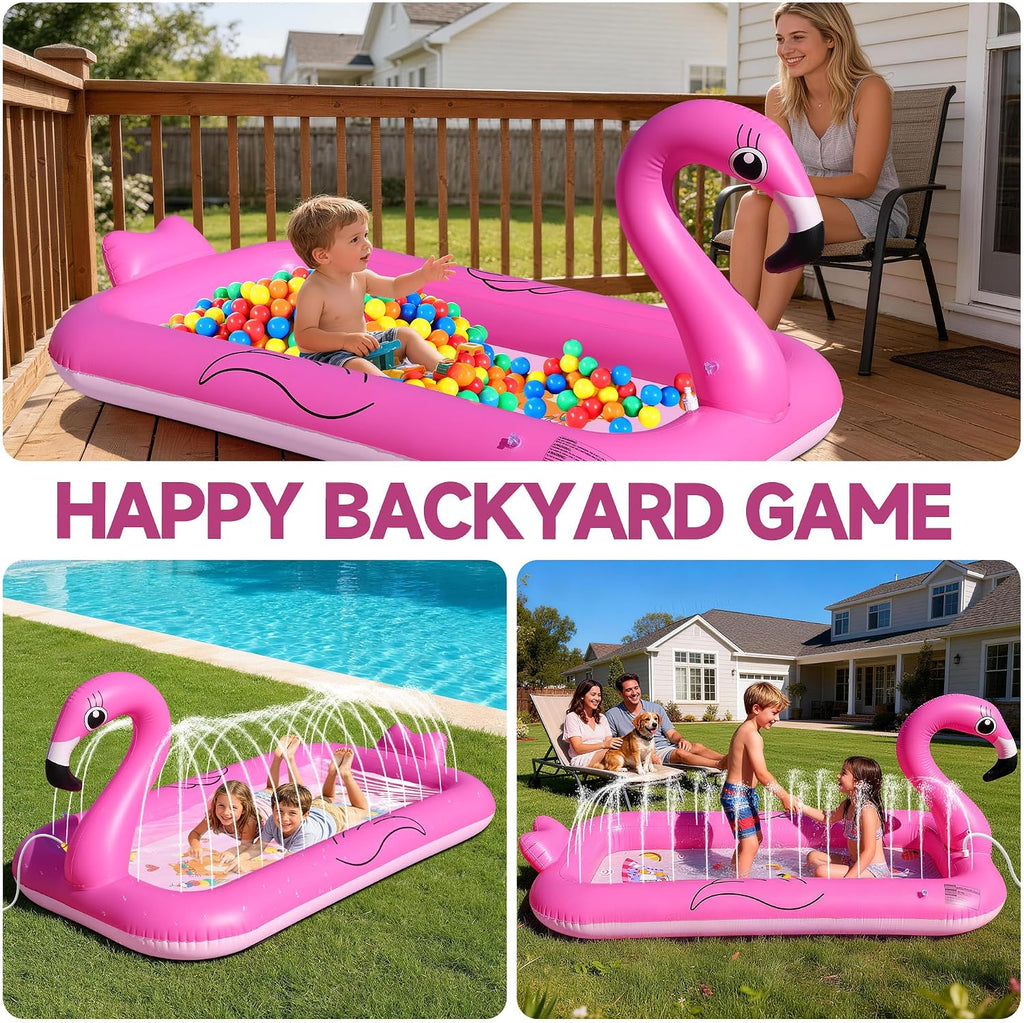 KingSom Splash Pad Flamingo Wassersprinkler Matte mit Antirutschfunktion
