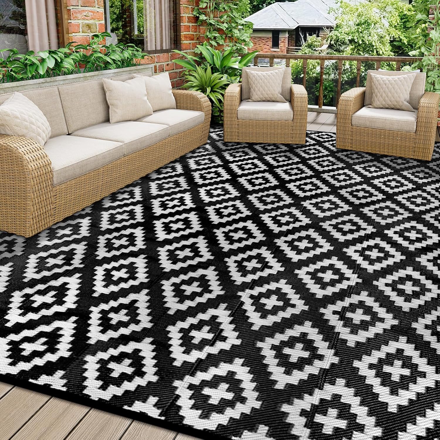 Homcomodar Outdoor Teppich 180x270 cm wetterfest reversibel UV-bestaendig
