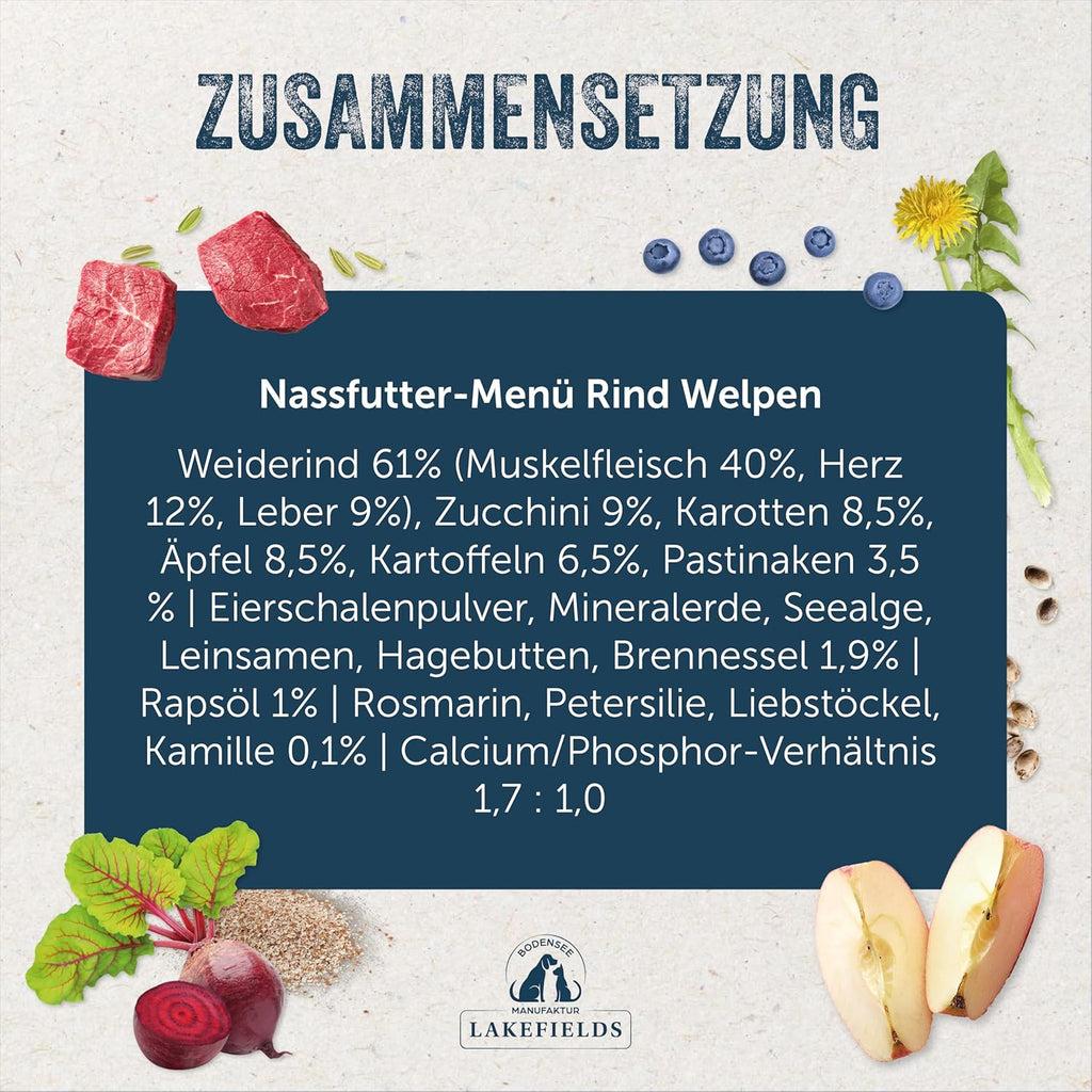Lakefields Welpenfutter Nass Huhn 61% 6x800g verschiedene Sorten getre