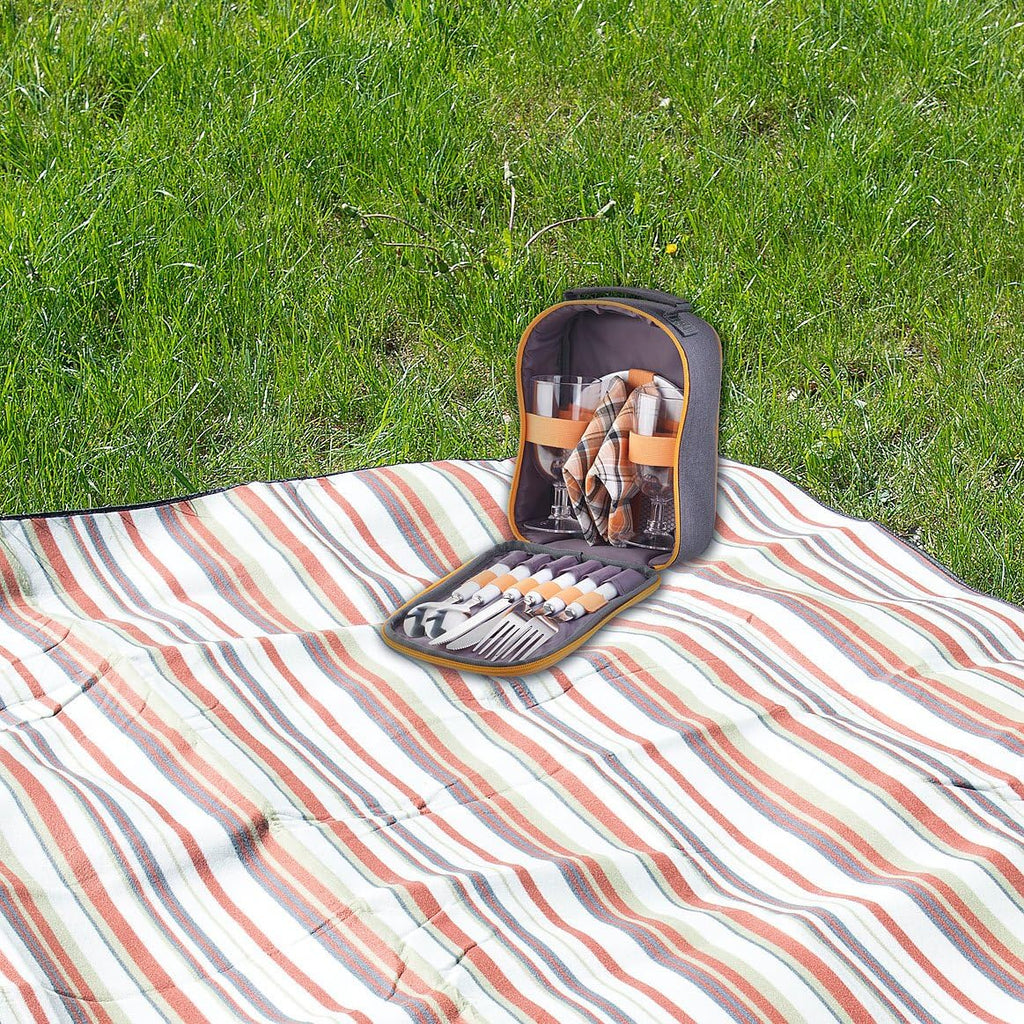 PEARL Picknick-Set fuer 2 Personen mit Tellern Besteck Glaeser Servietten