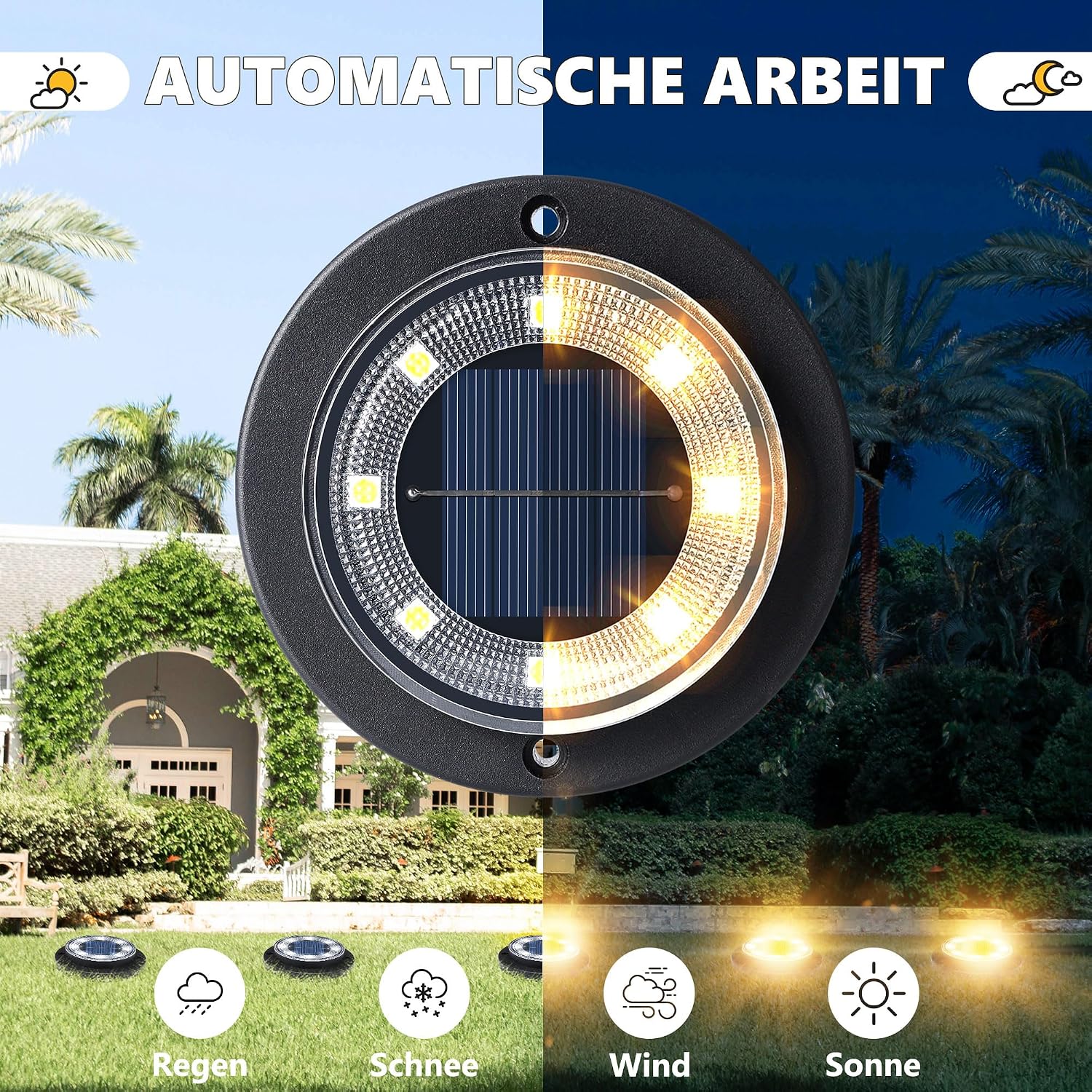 Flacchi Solar Bodenleuchten Aussen 8 LEDs Warmweiss 8 Stueck wasserdicht Garten