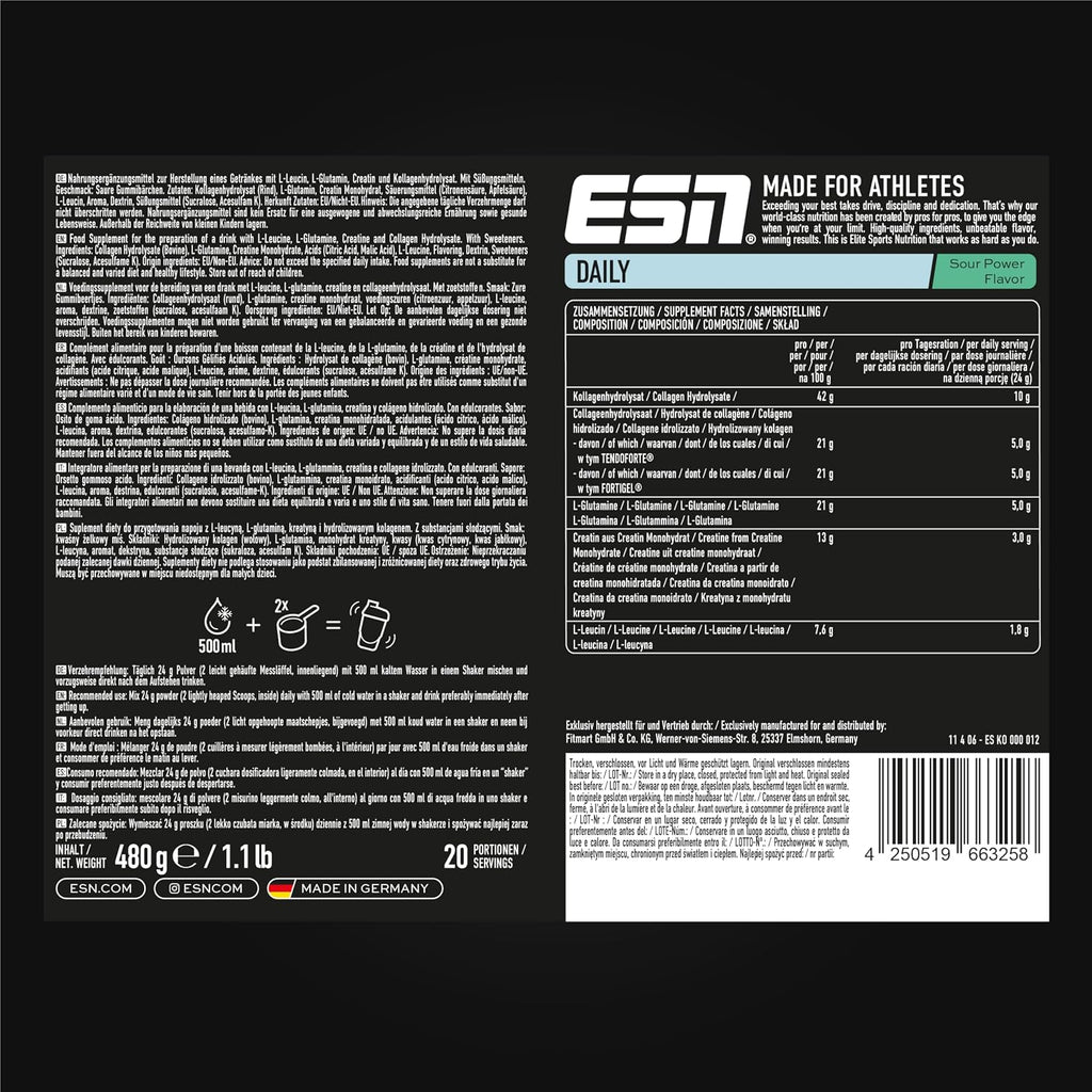 ESN Daily Pulver Raspberry Iced Tea mit Glutamin Creatin Collagen vers