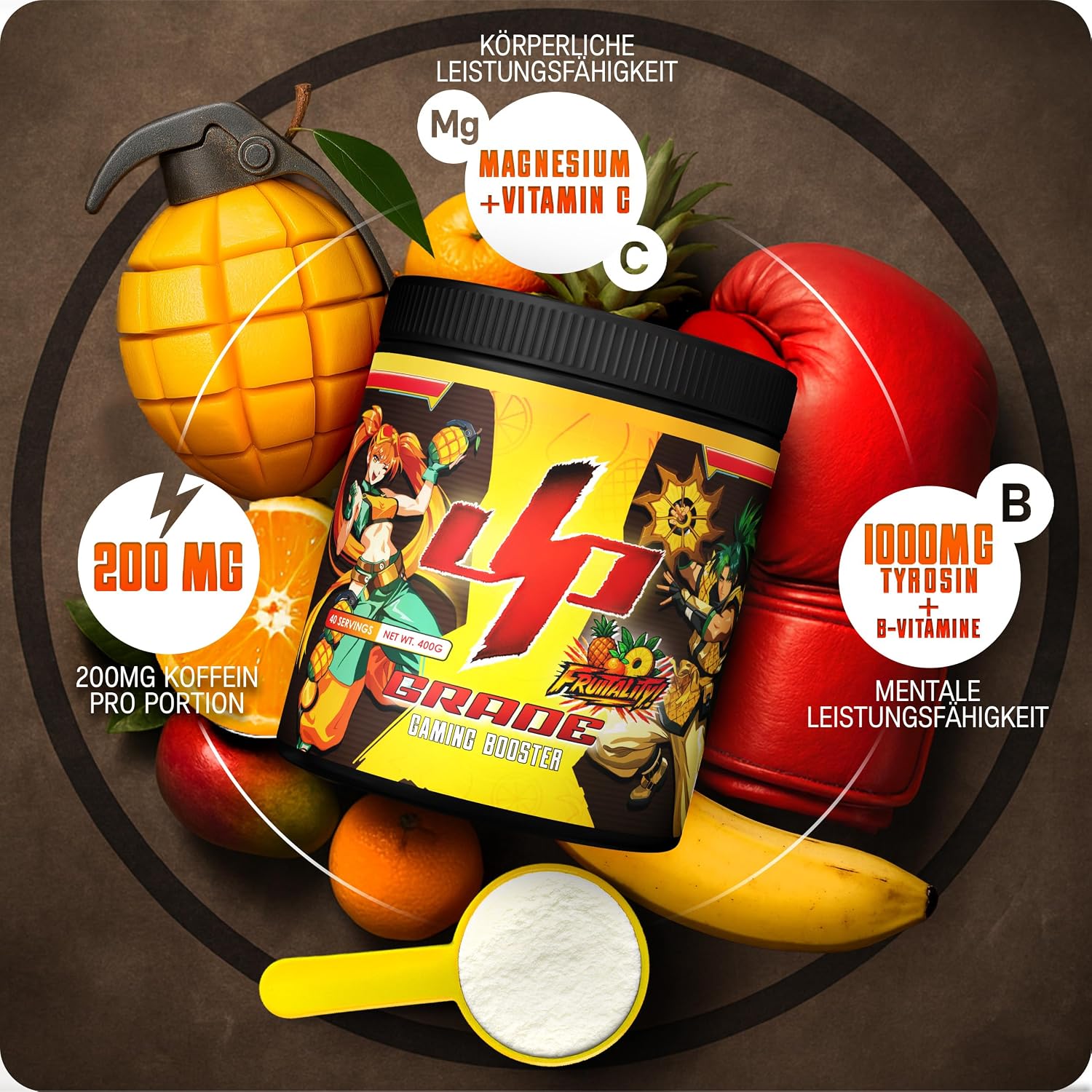 UP‑GRADE Gaming Booster Pulver 40 Portionen Fokus & Power verschiedene Sor