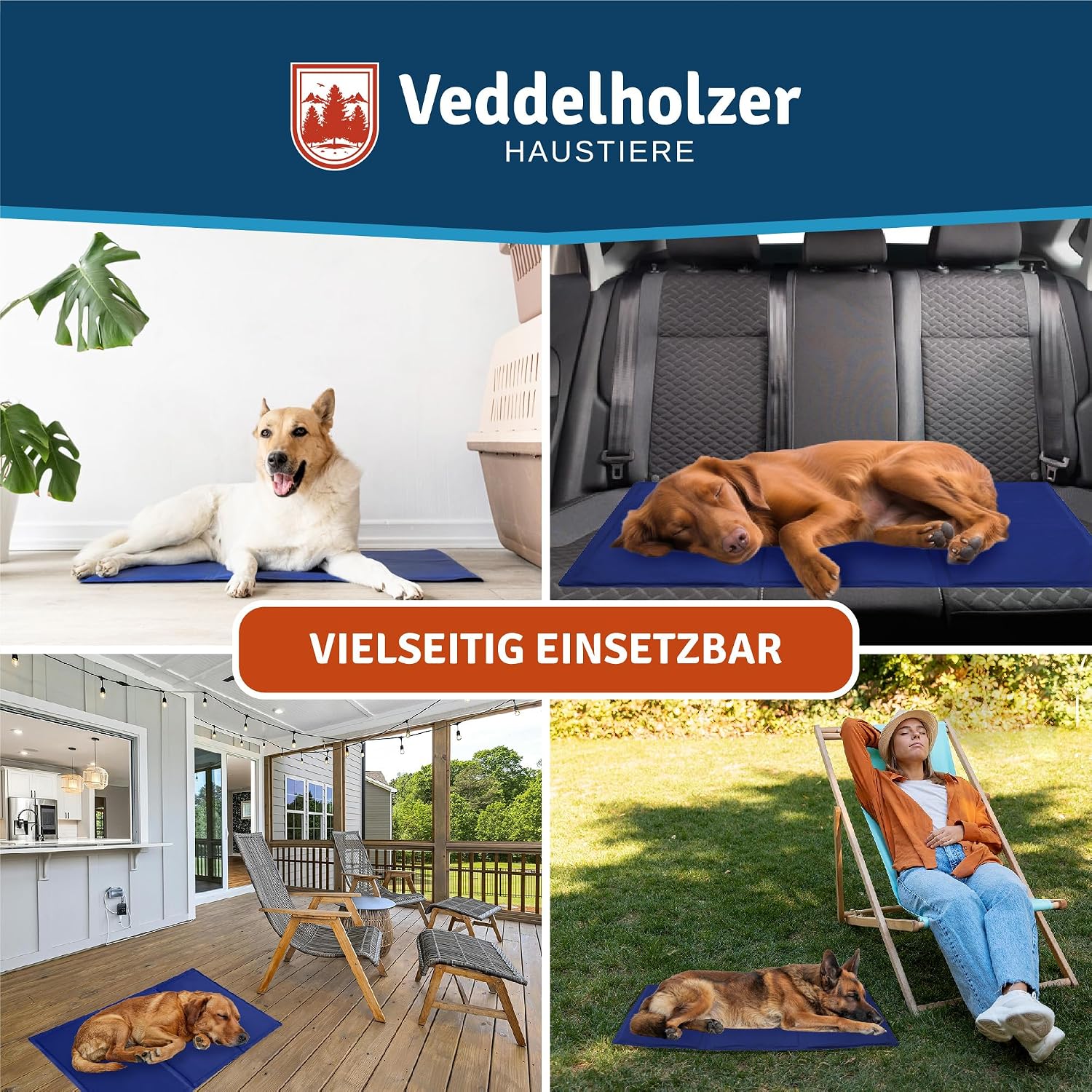Veddelholzer Hundekuehlmatte 50-65 cm extra dick selbstkuehlend faltbar