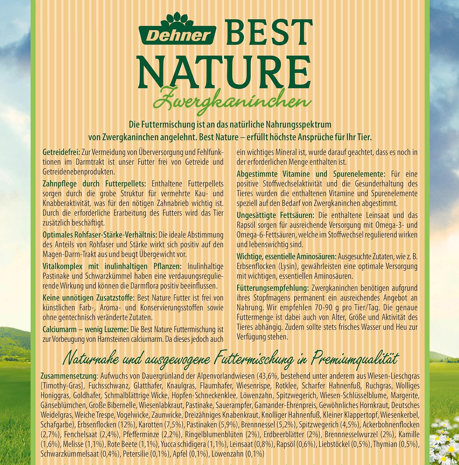 Dehner Best Nature Nagerfutter Zwergkaninchen Adult 2 kg