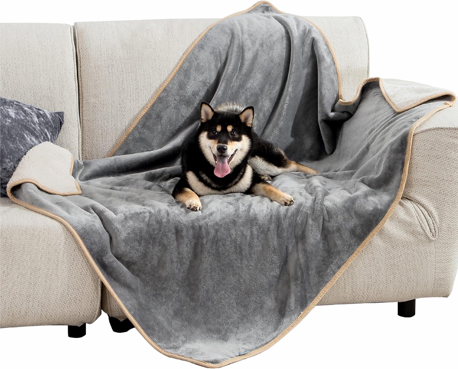 LE SURE Hundedecke 100x80 cm wasserdicht Sherpa Fleece Grau