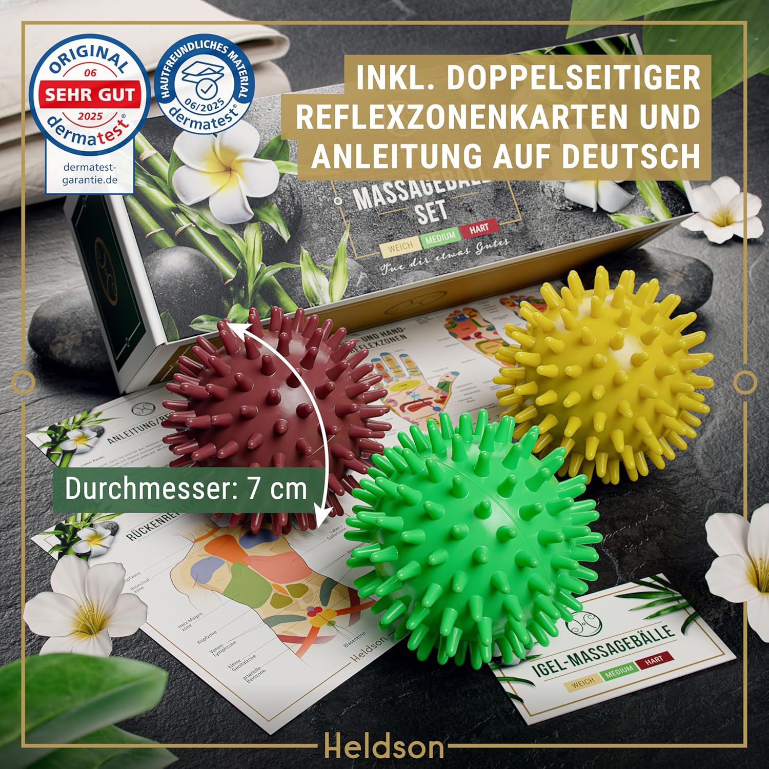 Premium Massageball Set 3 Haertegrade Igelball fuer Fuss Ruecken Hand
