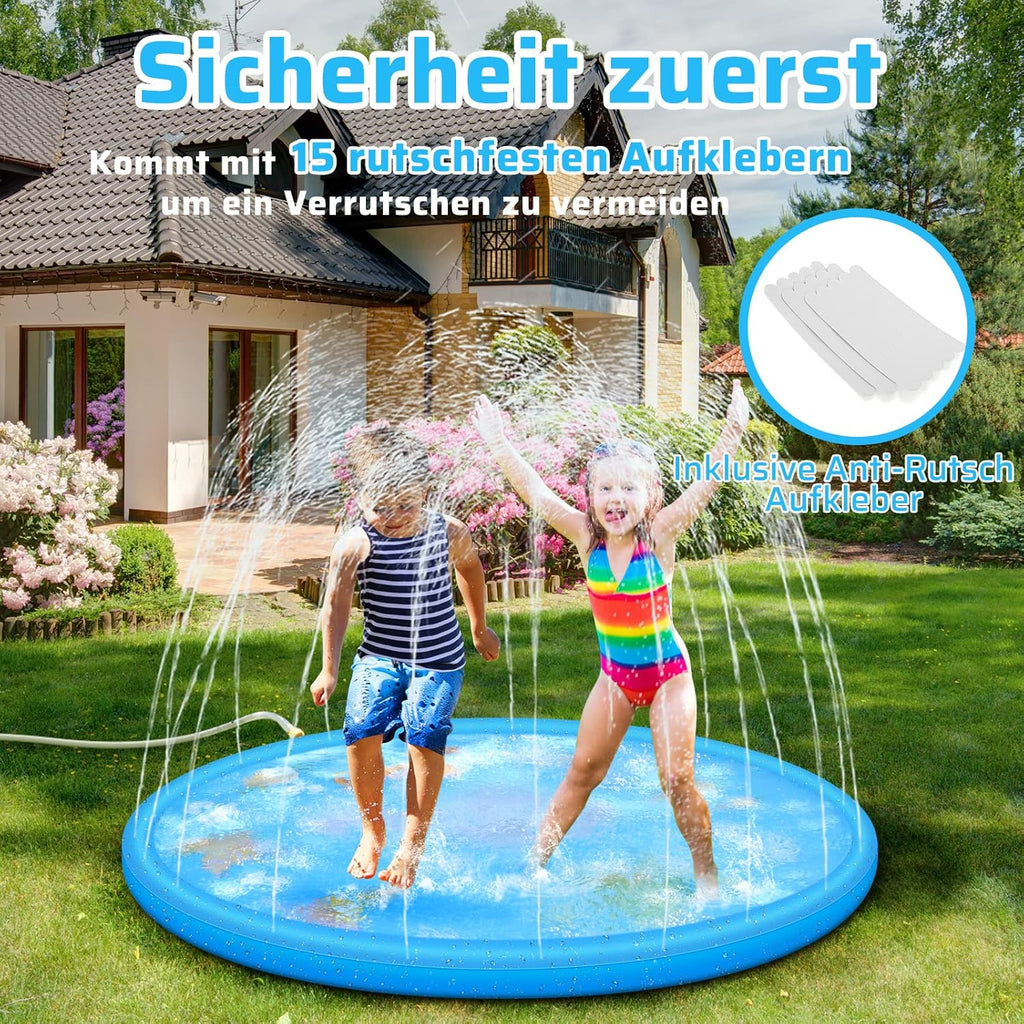 Anpro 170 cm Splash Pad Wasserspielmatte mit 15 Anti-Rutsch-Streifen