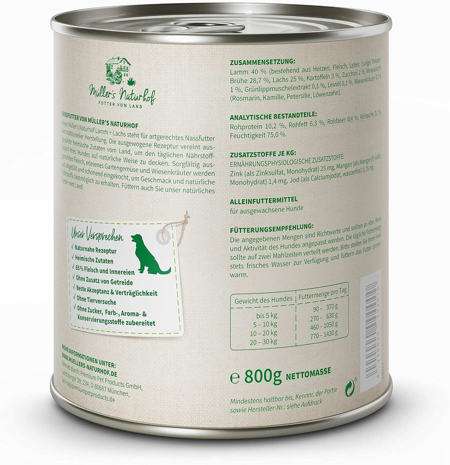 MUeLLER'S NATURHOF Hundefutter Nass Kaninchen 6x400g verschiedene Sort
