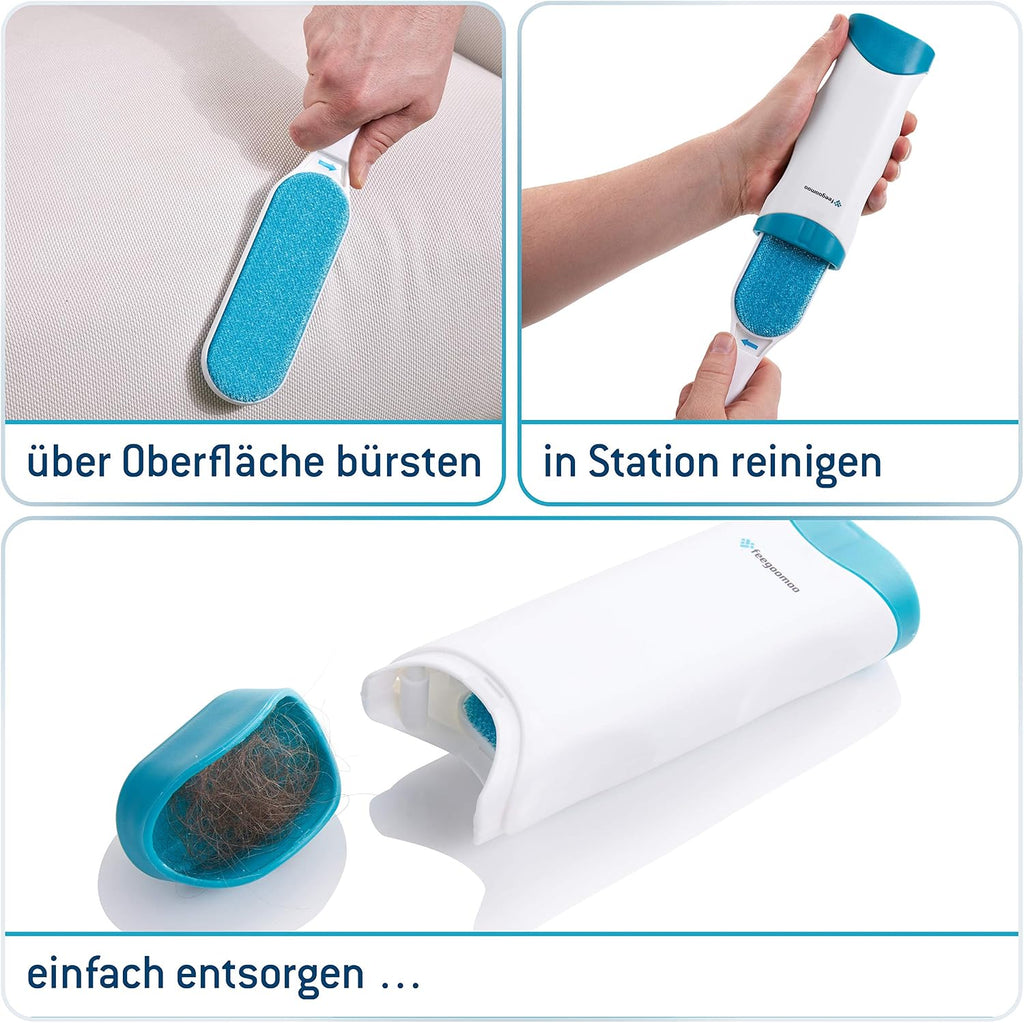 Fusselbuerste Set mit faltbarer Fusselrolle Blau wiederverwendbar gegen Tierhaare