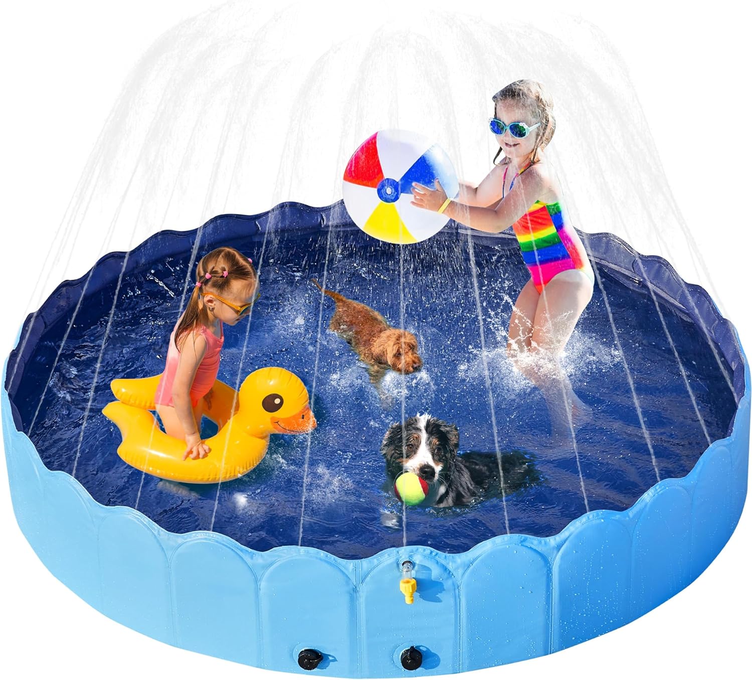 Yaheetech Hundepool 180 cm faltbar, 0,6 cm verdickt, rutschfest, Blau, 33cm