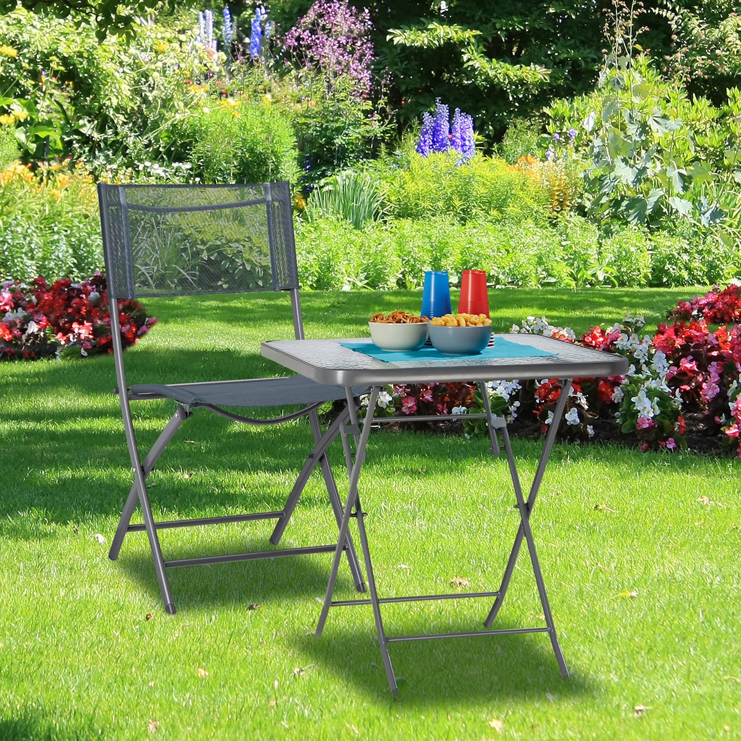 Relaxdays Balkonklappstuhl Metall Kunststoff anthrazit grau 87x46x48 cm