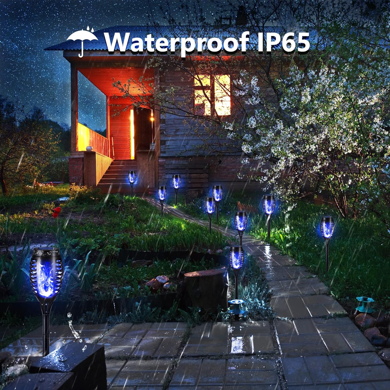 Geemoo Solar-Fackeln 6er Set mit Flammeneffekt, IP65 Wasserdicht, Garten