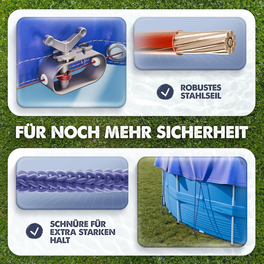 Poolabdeckung rund 366 cm Ø 200 GSM fuer Intex Bestway Pools 366cm-520cm
